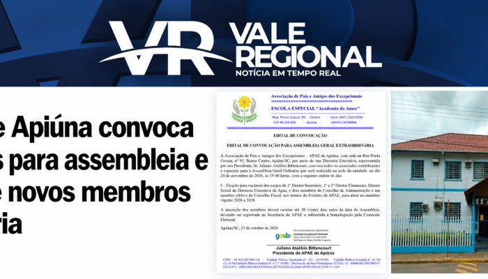 APAE Apiúna Convoca Assembleia Geral