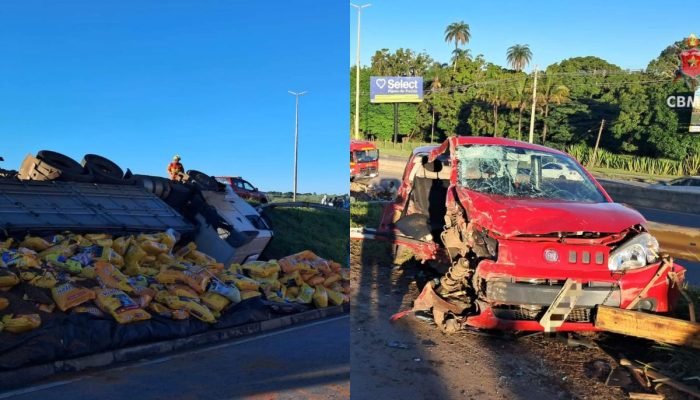 caminhao-carregado-com-racao-perde-o-controle-e-provoca-engavetamento-com-12-veiculos